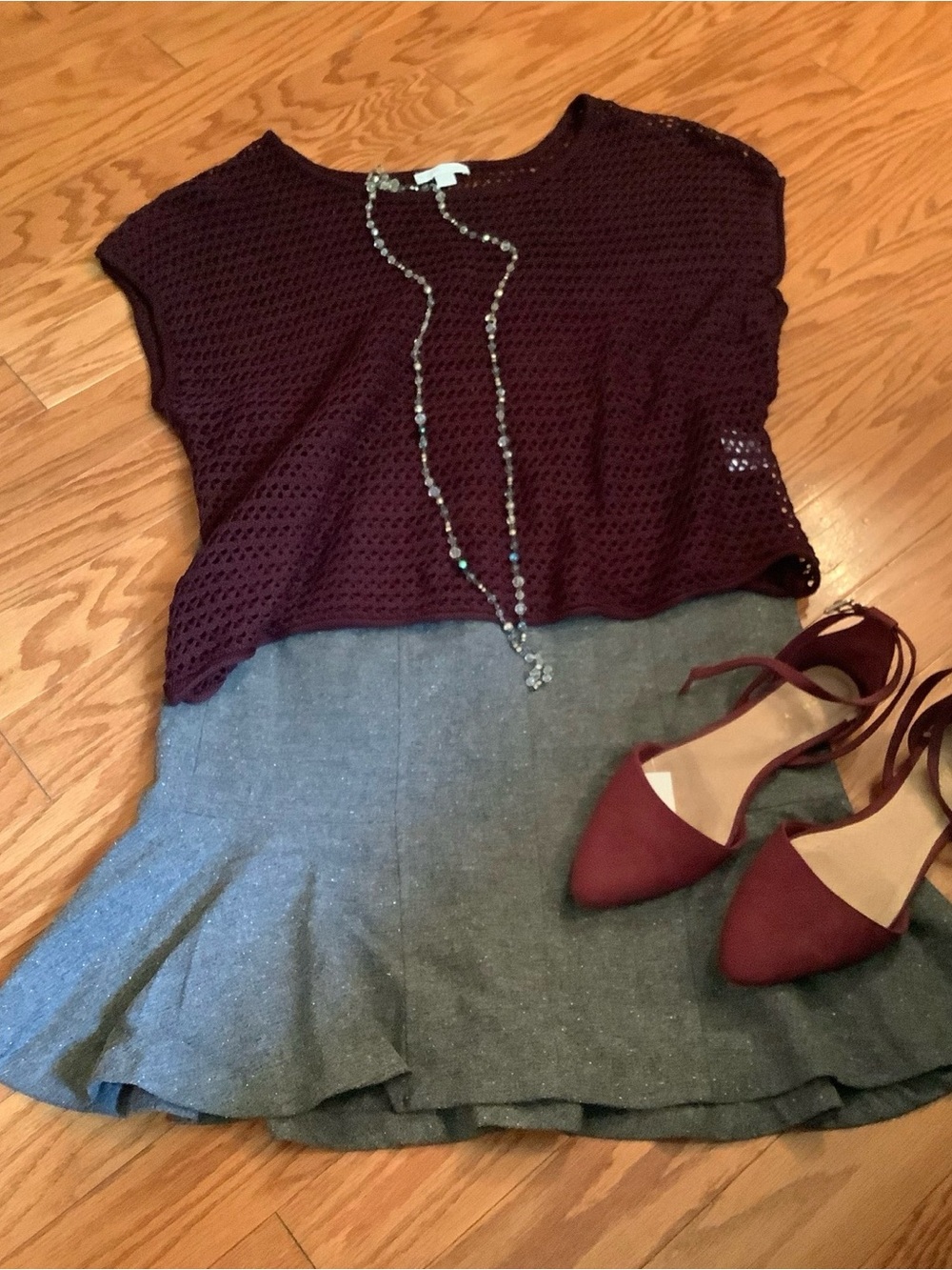 New York & Company Deep Wine Open Knit Sweater Top Size L